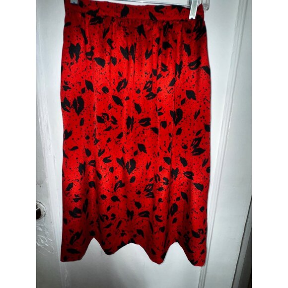 Vintage Red & Black Floral Print With Blouson Top & Elastic‎ Waist Skirt Set Med - Picture 3 of 8